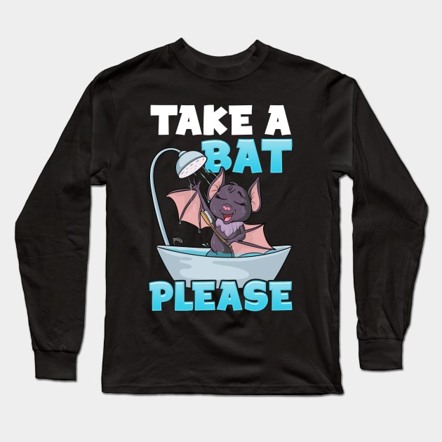 Take A Bat Please | Bat Lovers Gifts Funny Halloween Bat Pun Long Sleeve T-Shirt by Proficient Tees